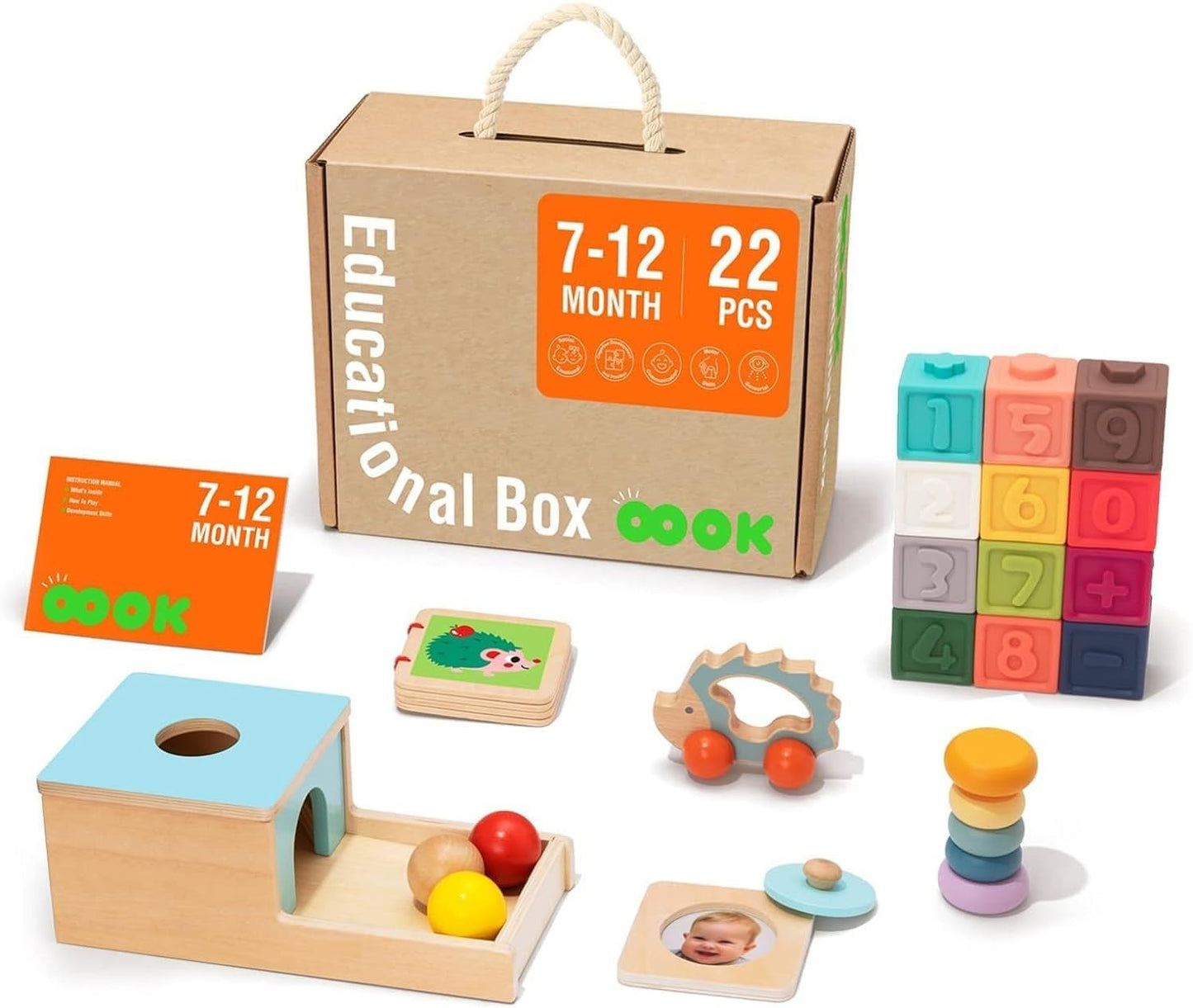 WUDLY Montessori Wooden Educational Toy Box for 7–12 Months