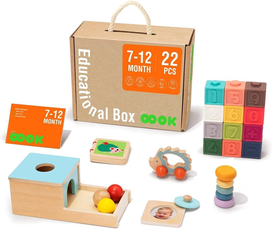 WUDLY Montessori Wooden Educational Toy Box for 7–12 Months