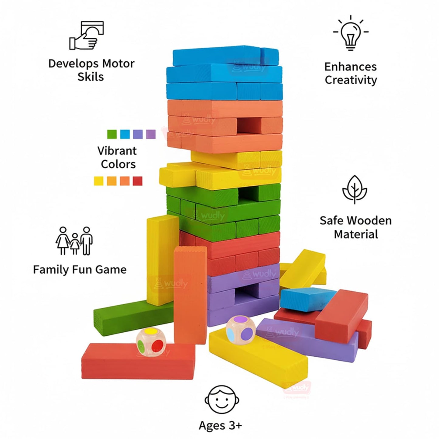 WUDLY Colorful Wooden Stacking Tower