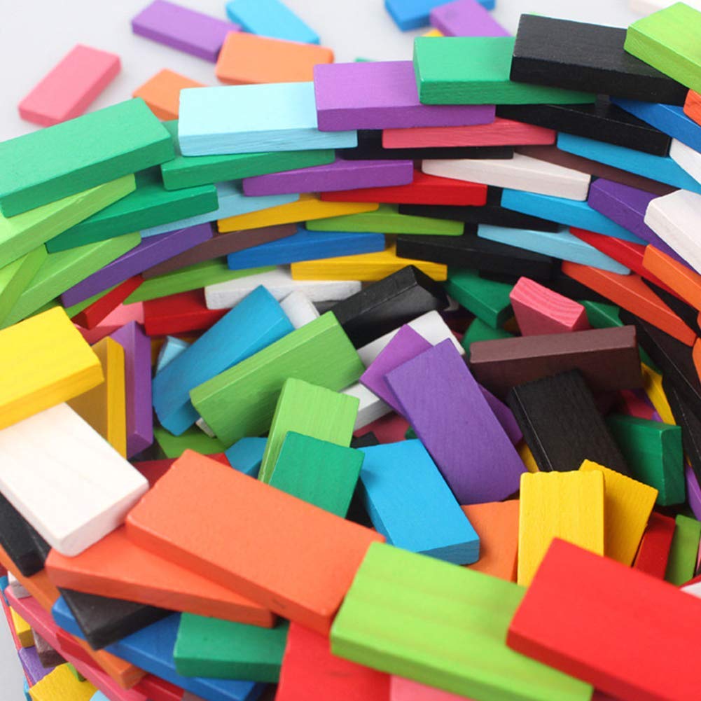 WUDLY 120 Pcs 12 Color Wooden Dominos Blocks Set