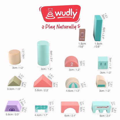 WUDLY 115 Pieces Wooden City Building Blocks