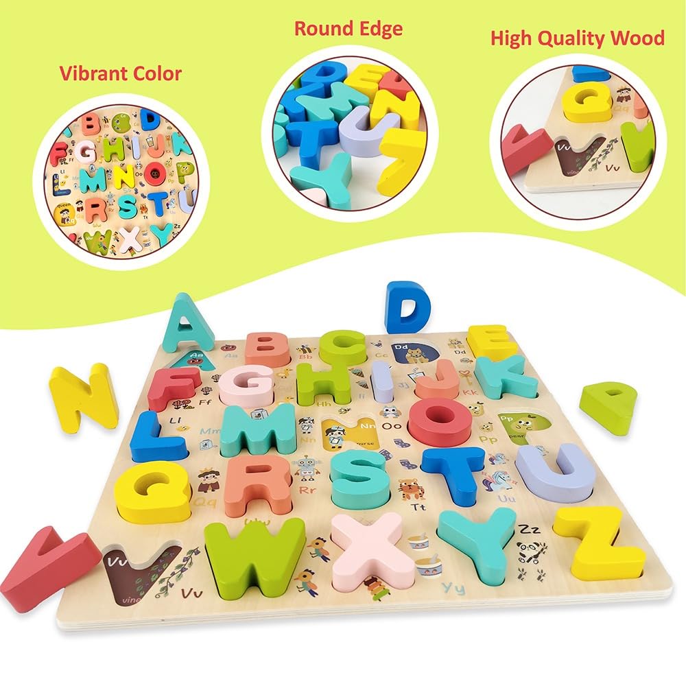 WUDLY Wooden Alphabet Puzzle Board