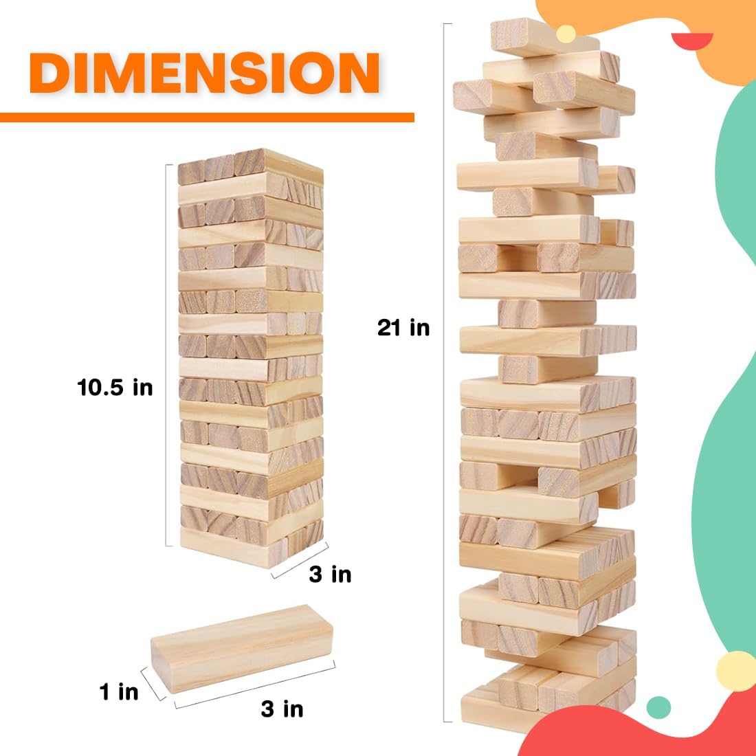 WUDLY Wooden Tumbling Tower Game 54 Pcs.