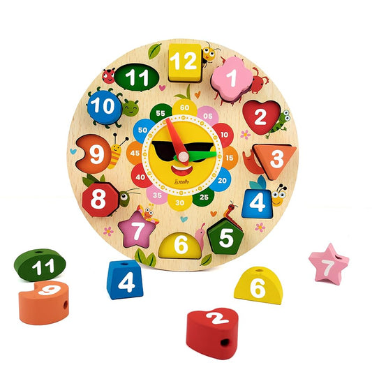 WUDLY Wooden Shape Sorting Clock Toy