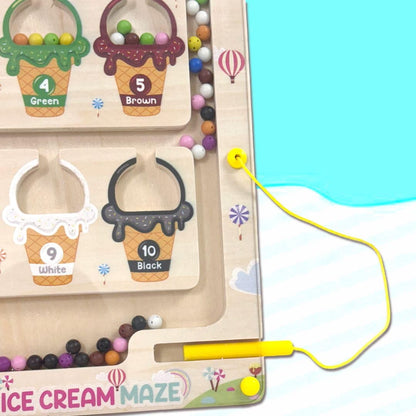 Wudly Ice Cream Maze,Magnetic Color and Number Maze - Educational Fine Motor Skills Toys for Boys Girls 3 4 5 Years Old, Wooden Color Matching Learning Counting Toddler Puzzle Board