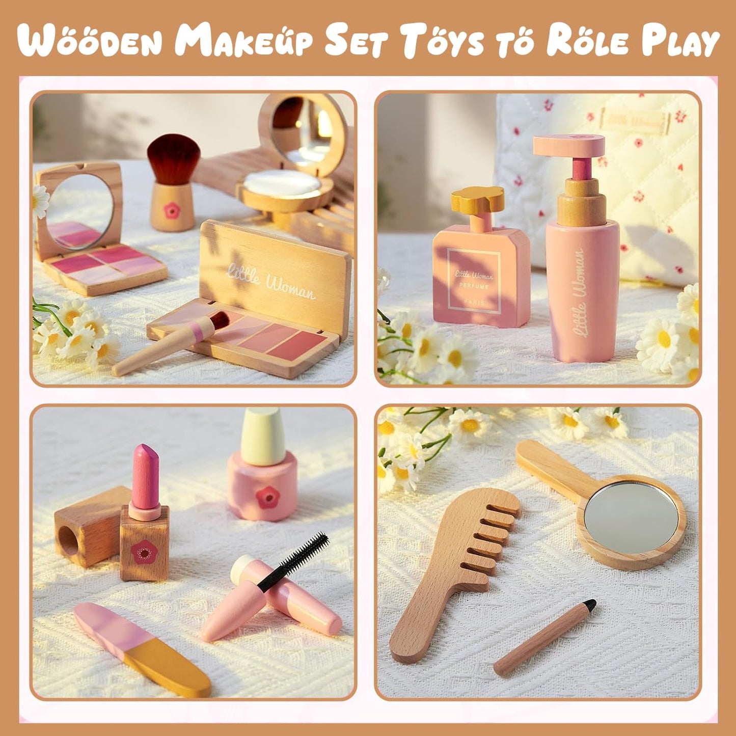 WUDLY Wooden Makeup Toy Set for Girls