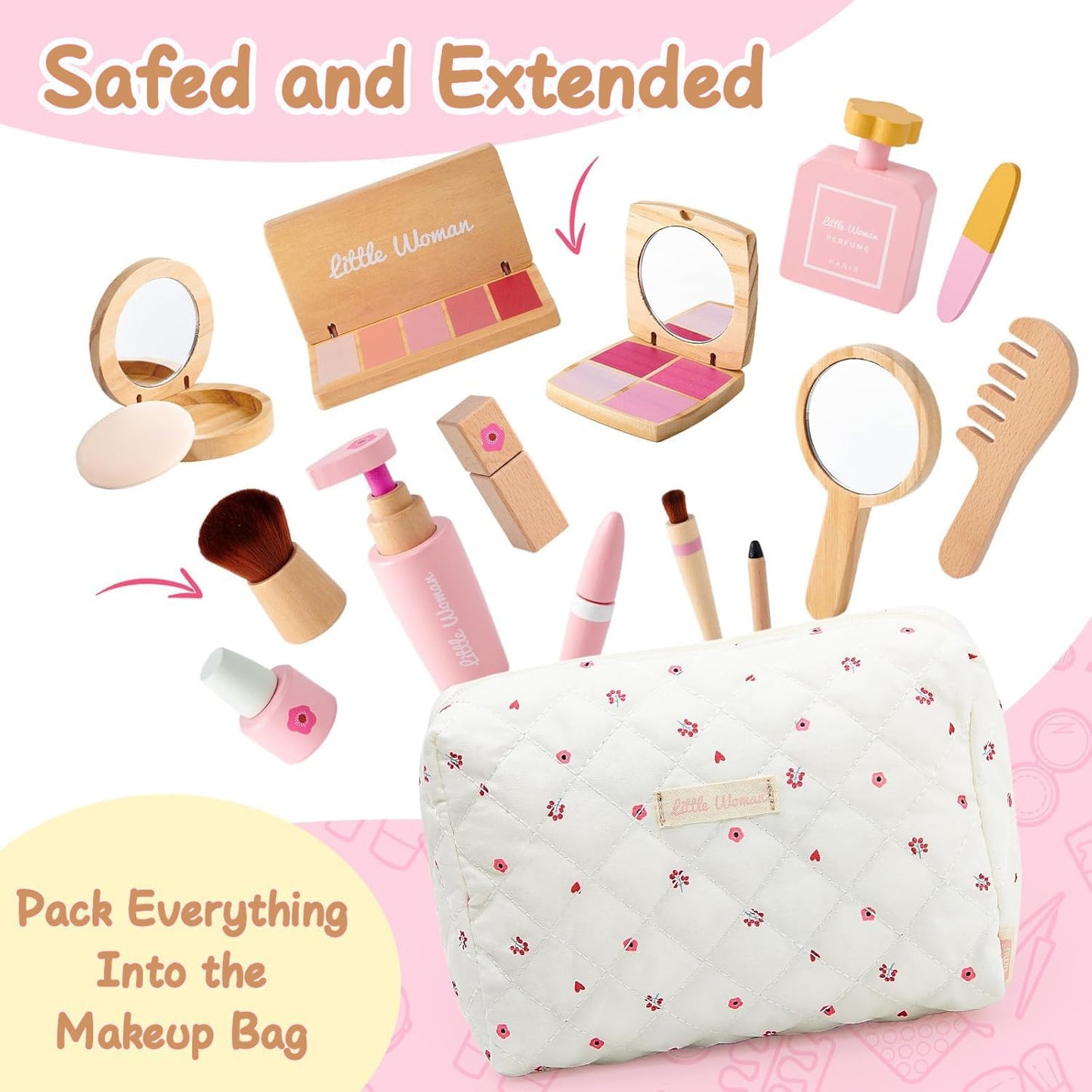 WUDLY Wooden Makeup Toy Set for Girls