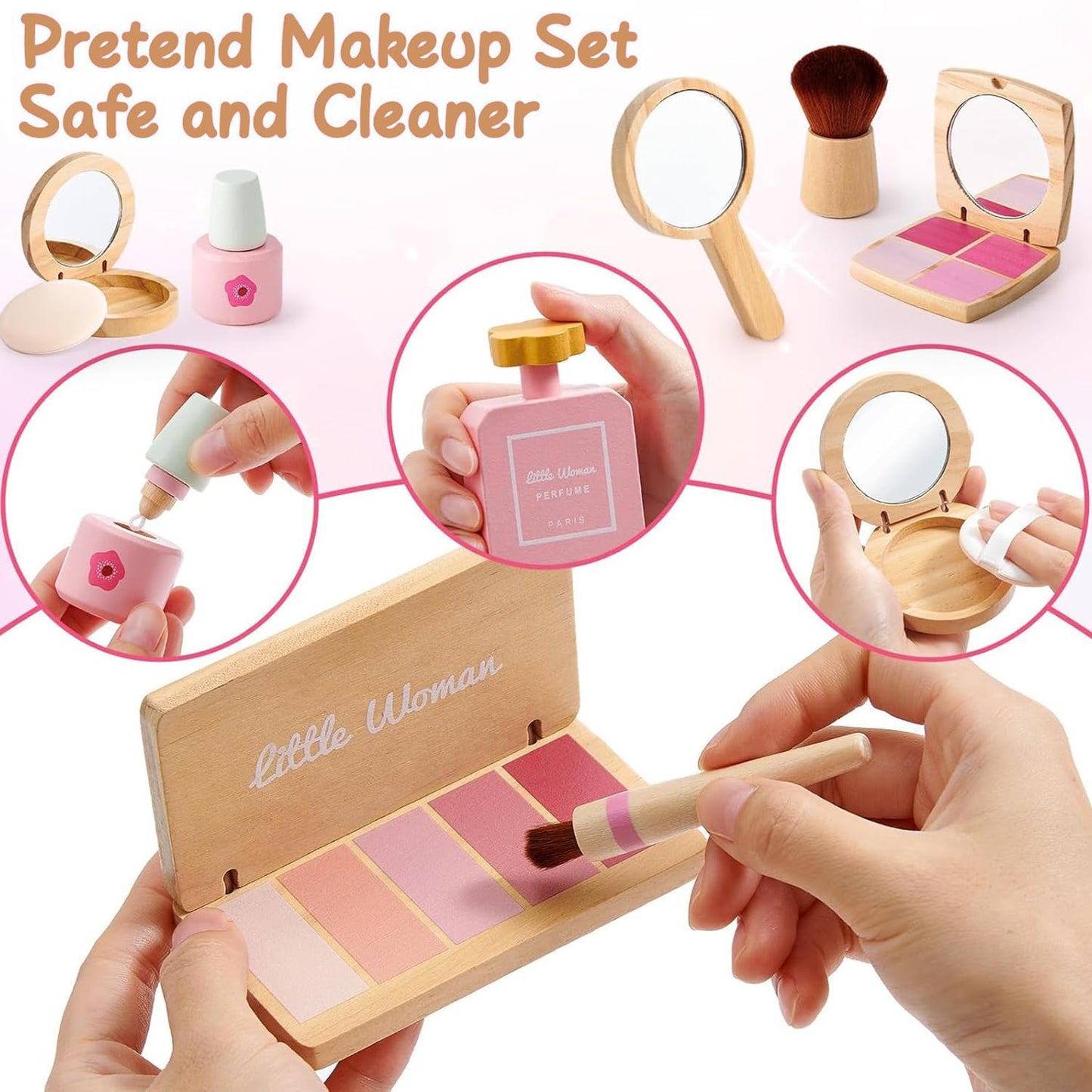 WUDLY Wooden Makeup Toy Set for Girls