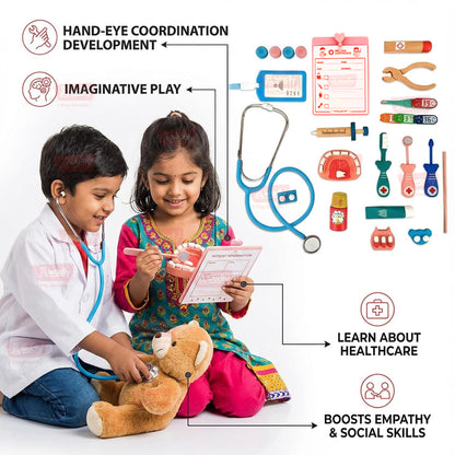 WUDLY Wooden Doctor Set for Kids, Pretend Play Doctor Kit for Boys & Girls, Best Birthday Gift for Kids