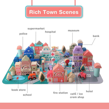 WUDLY 115 Pieces Wooden City Building Blocks