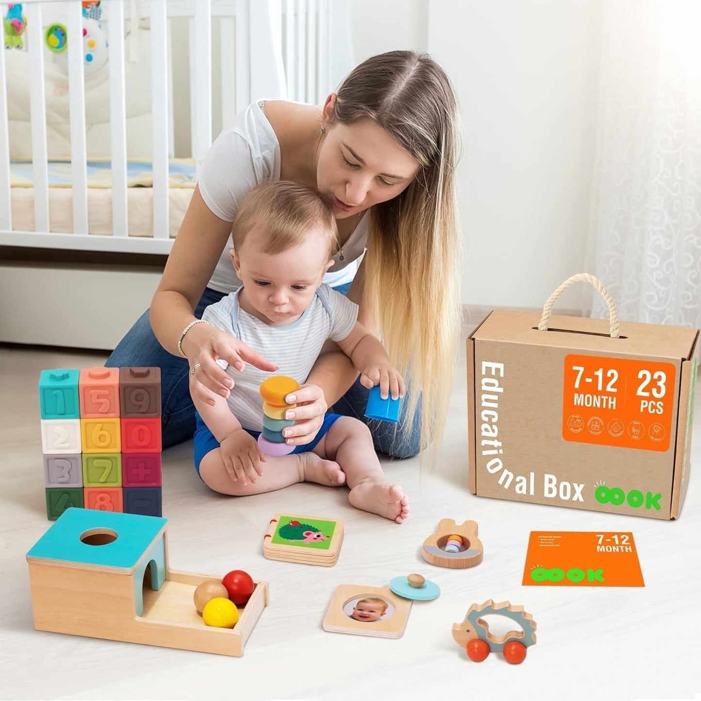 WUDLY Montessori Wooden Educational Toy Box for 7–12 Months