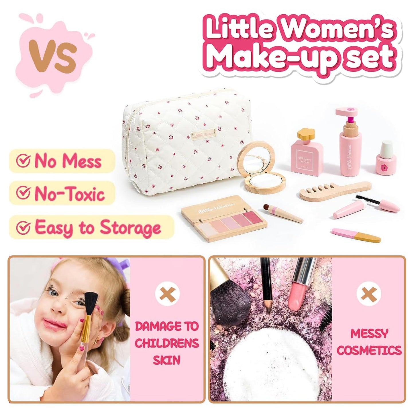 WUDLY Wooden Makeup Toy Set for Girls