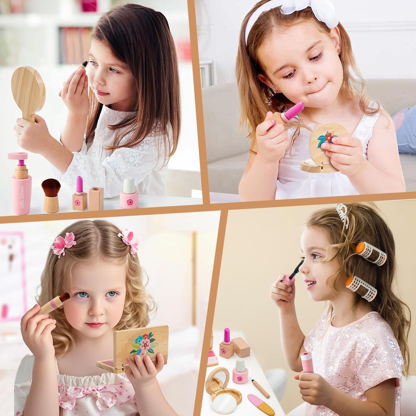 WUDLY Wooden Makeup Toy Set for Girls