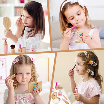 WUDLY Wooden Makeup Toy Set for Girls
