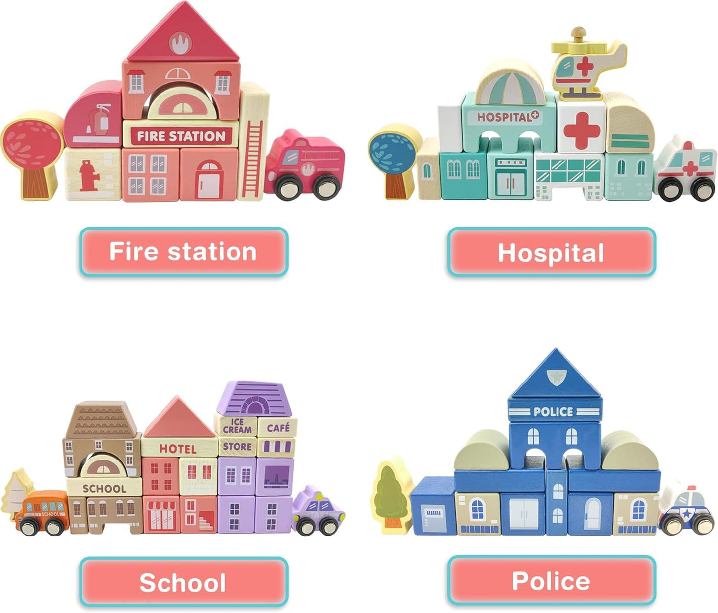 WUDLY 115 Pieces Wooden City Building Blocks