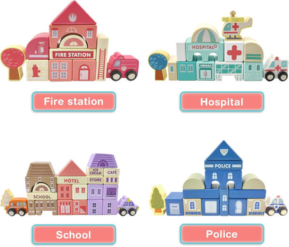 WUDLY 115 Pieces Wooden City Building Blocks