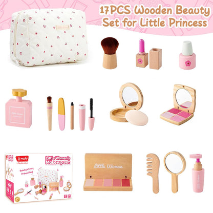 WUDLY Wooden Makeup Toy Set for Girls