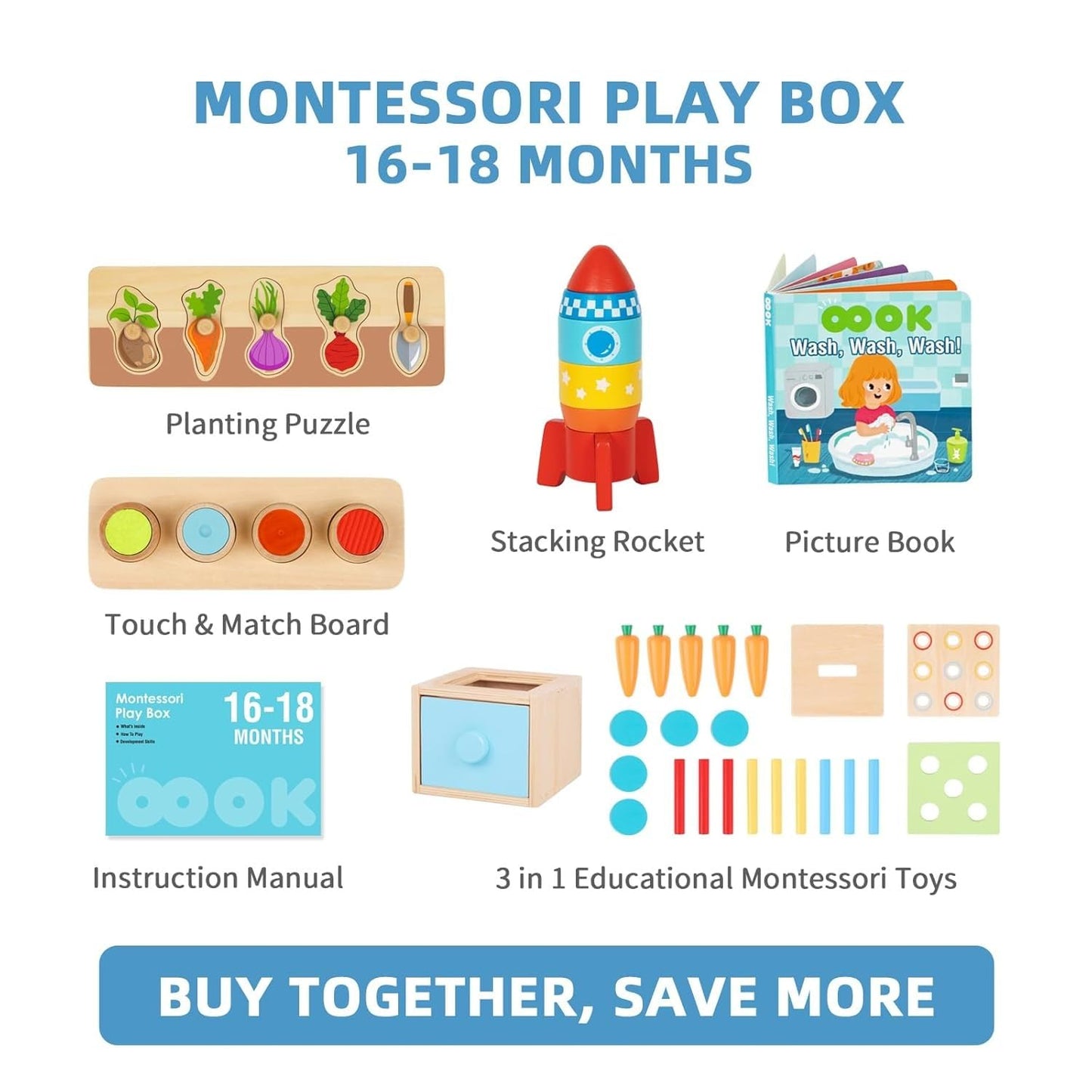 WUDLY Montessori Learning Wooden Baby Toys,16-18 Months