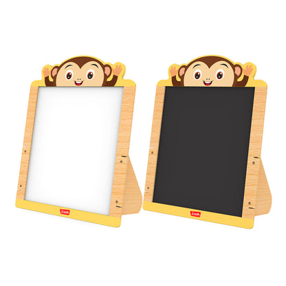 Wudly Wooden 2-in-1  Whiteboard & Blackboard Monkey easel Board