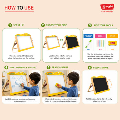 Wudly Wooden 2-in-1  Whiteboard & Blackboard Tabletop Easel Board
