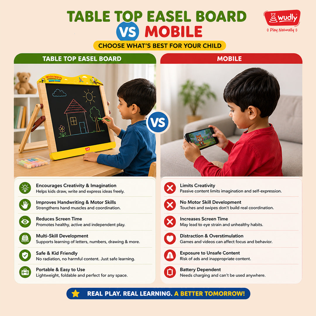 Wudly Wooden 2-in-1  Whiteboard & Blackboard Tabletop Easel Board