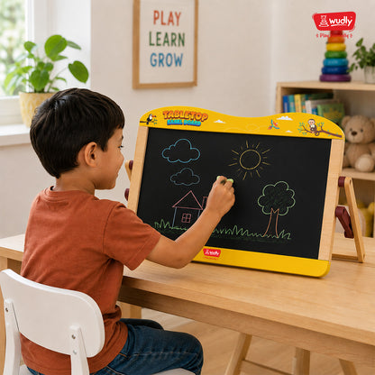 Wudly Wooden 2-in-1  Whiteboard & Blackboard Tabletop Easel Board