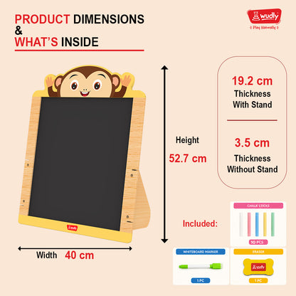 Wudly Wooden 2-in-1  Whiteboard & Blackboard Monkey easel Board