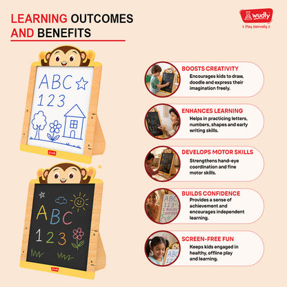 Wudly Wooden 2-in-1  Whiteboard & Blackboard Monkey easel Board