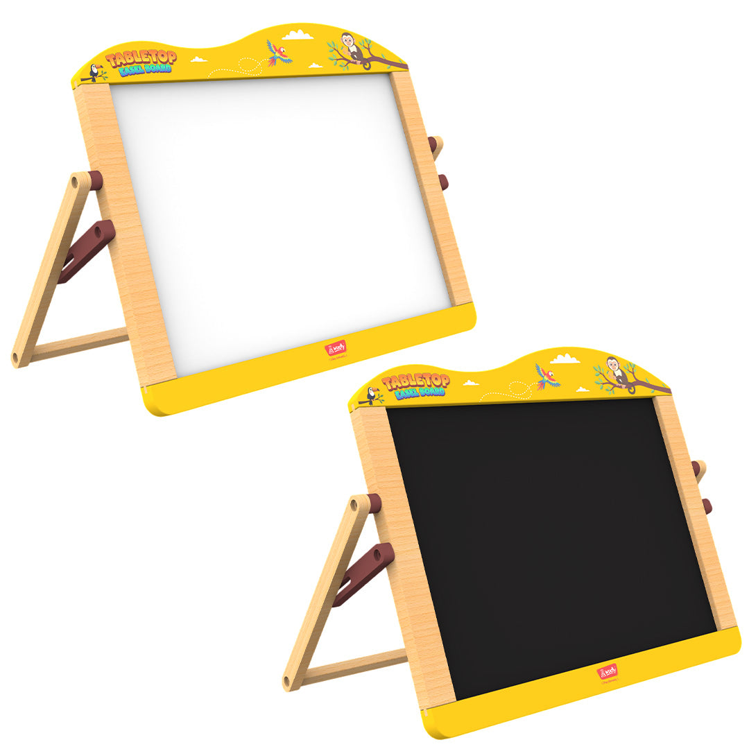 Wudly Wooden 2-in-1  Whiteboard & Blackboard Tabletop Easel Board