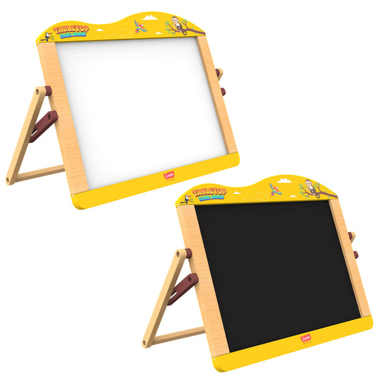 Wudly Wooden 2-in-1  Whiteboard & Blackboard Tabletop Easel Board