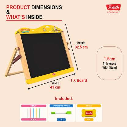 Wudly Wooden 2-in-1  Whiteboard & Blackboard Tabletop Easel Board