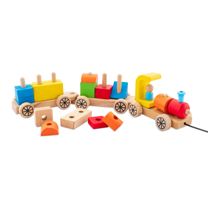 Wudly Wooden Block Train Pull-Along and Building Toy