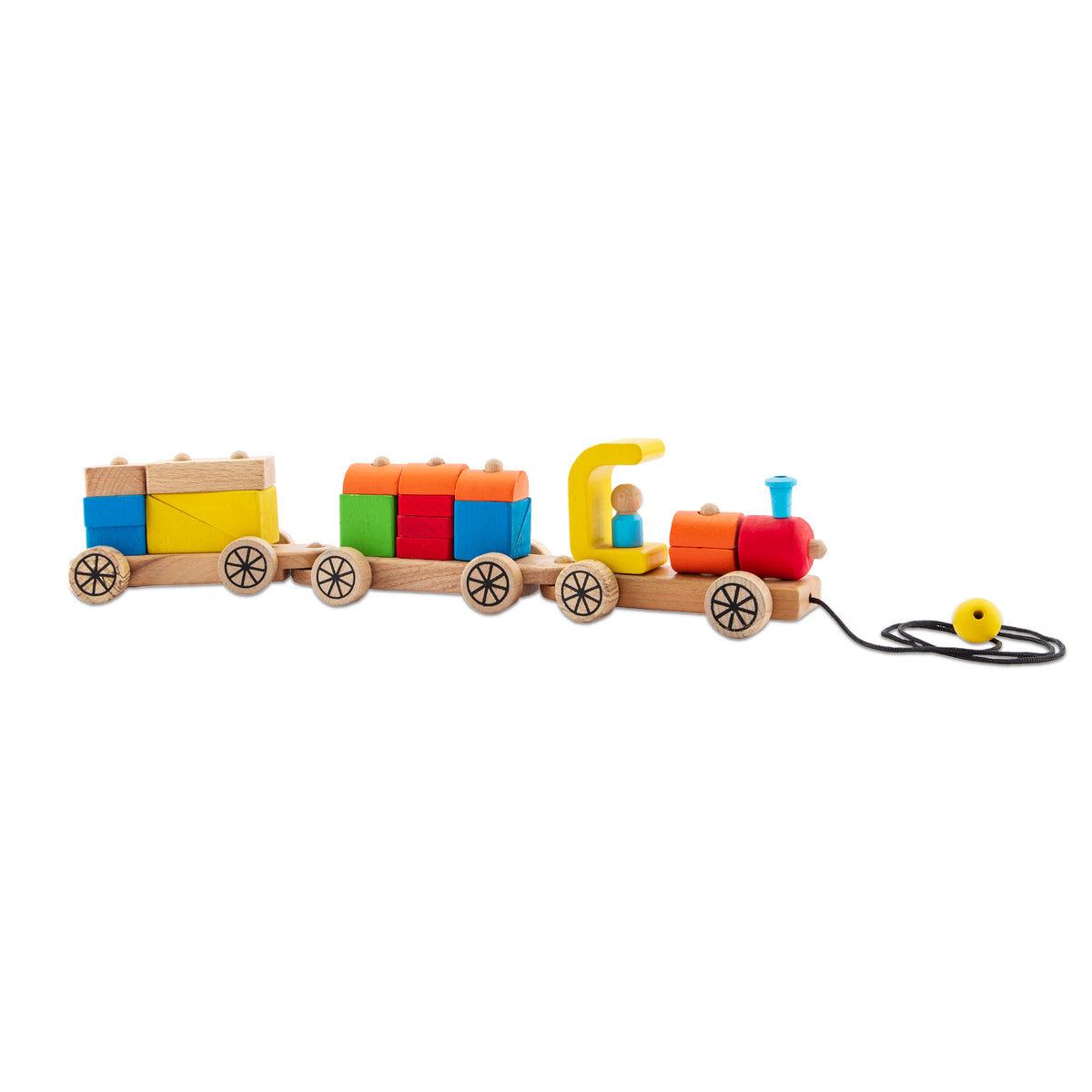 Wudly Wooden Block Train Pull-Along and Building Toy