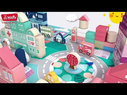 WUDLY 115 Pieces Wooden City Building Blocks